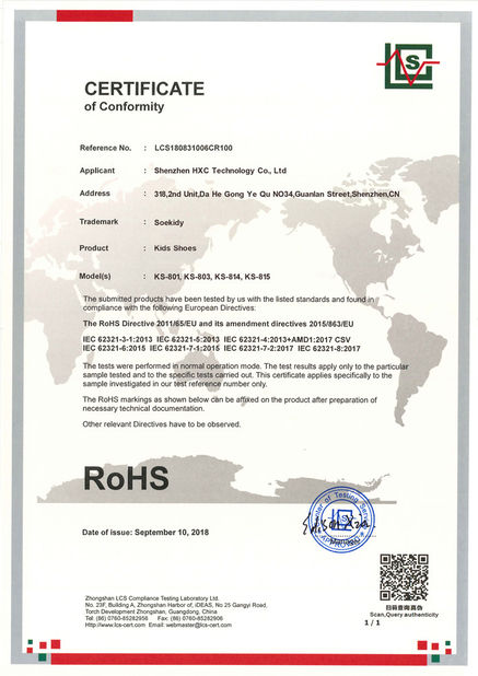 Chine Shenzhen HXC Technology Co.,Ltd Certifications